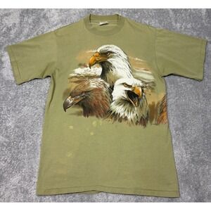VTG American Eagle Nature Single Stitch T Shirt L Green Hazelwood USA Made 90s